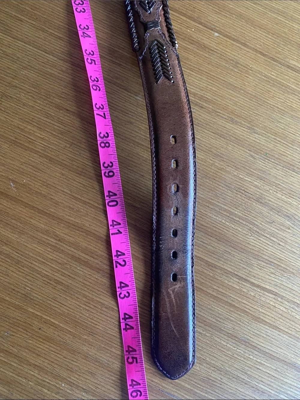 Western Leather Belt with Large inlayed Buckle Brown silver 42